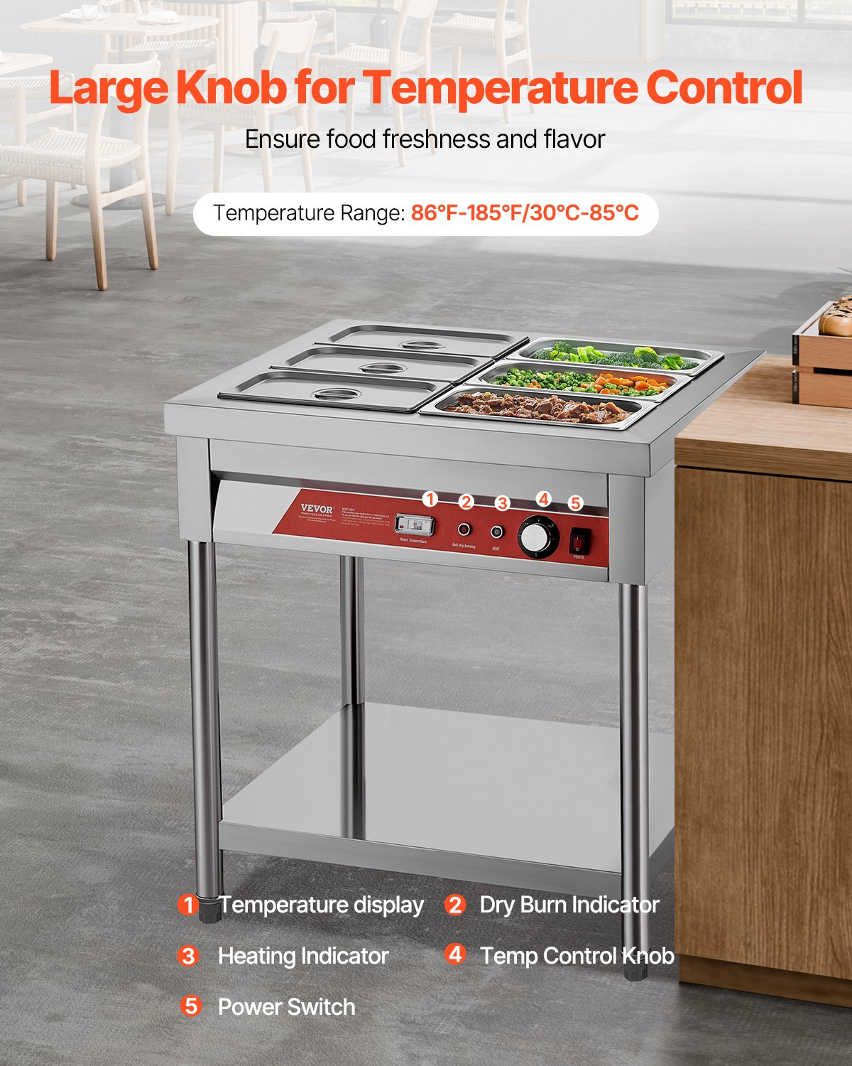 6 X 1/3 Pans Commercial Food Warmer Electric Steam Table With Undershelf