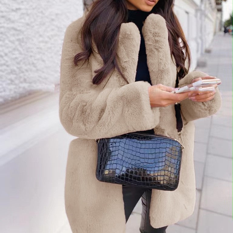 Temperament Long Sleeve Lapel Faux Fur Coat Solid Color Coat Women Fur Women's Clothing