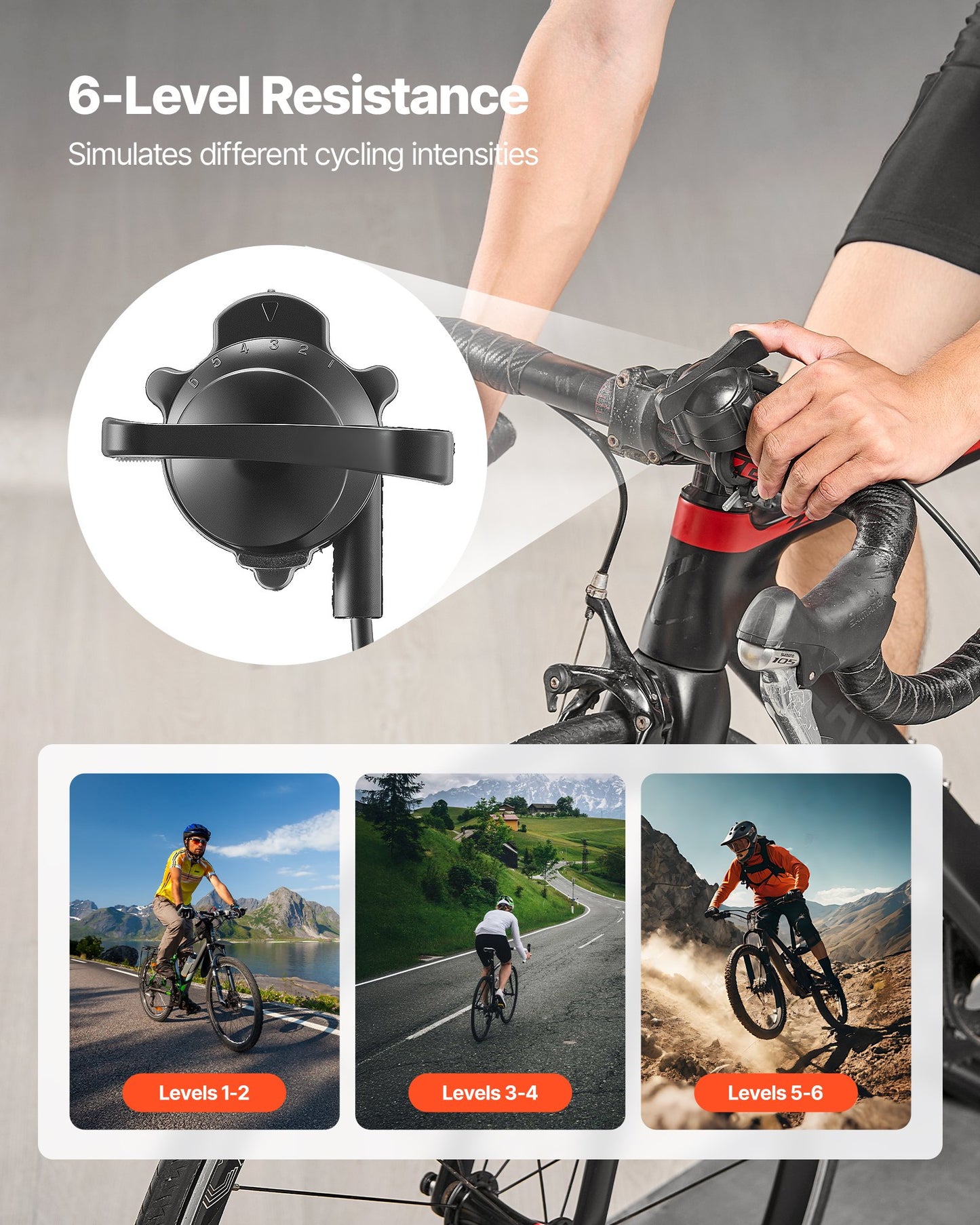 Bike Trainer, 6 Level Resistance, 26-29 In & 700C Wheels, Foldable Magnetic Bicycle Stationary Stand For Indoor Exercise Riding With Quick Release Skewer & Front Wheel Riser Block For Road Bikes