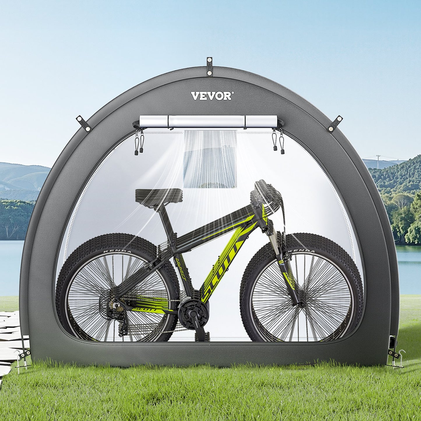 Outdoor Bike Storage Tent Fan-Shaped Dual-Door Bike Tent For 4 To 5 Bikes