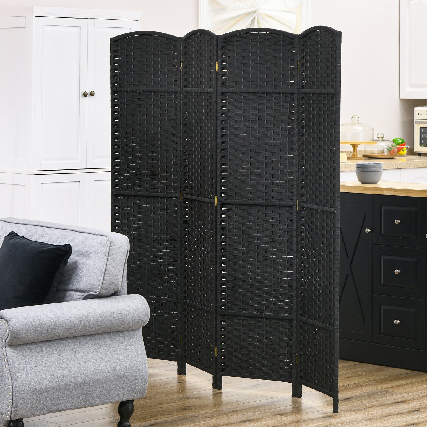 Folding Room Divider Screen 4 Panel 5.6 ' Tall Privacy Screen Freestanding Room Partition for Home Office, Black