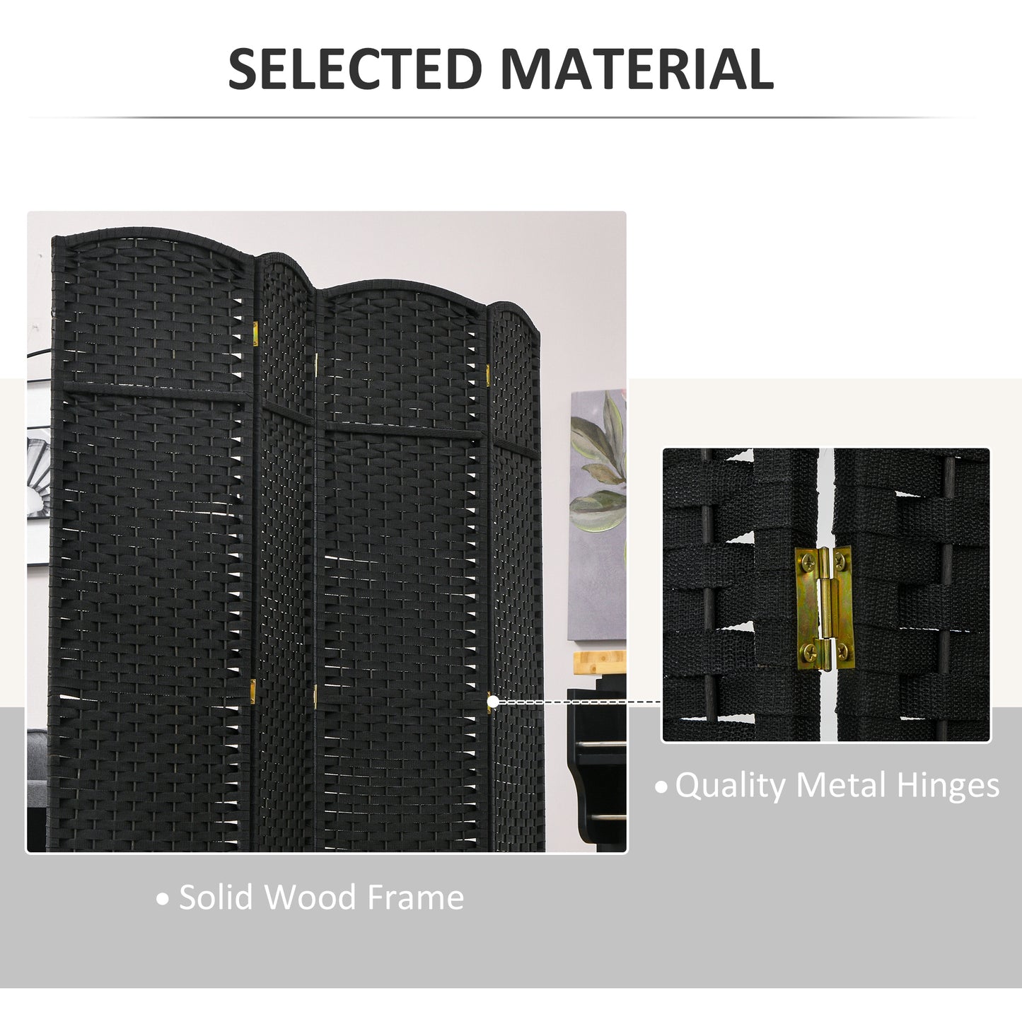 Folding Room Divider Screen 4 Panel 5.6 ' Tall Privacy Screen Freestanding Room Partition for Home Office, Black