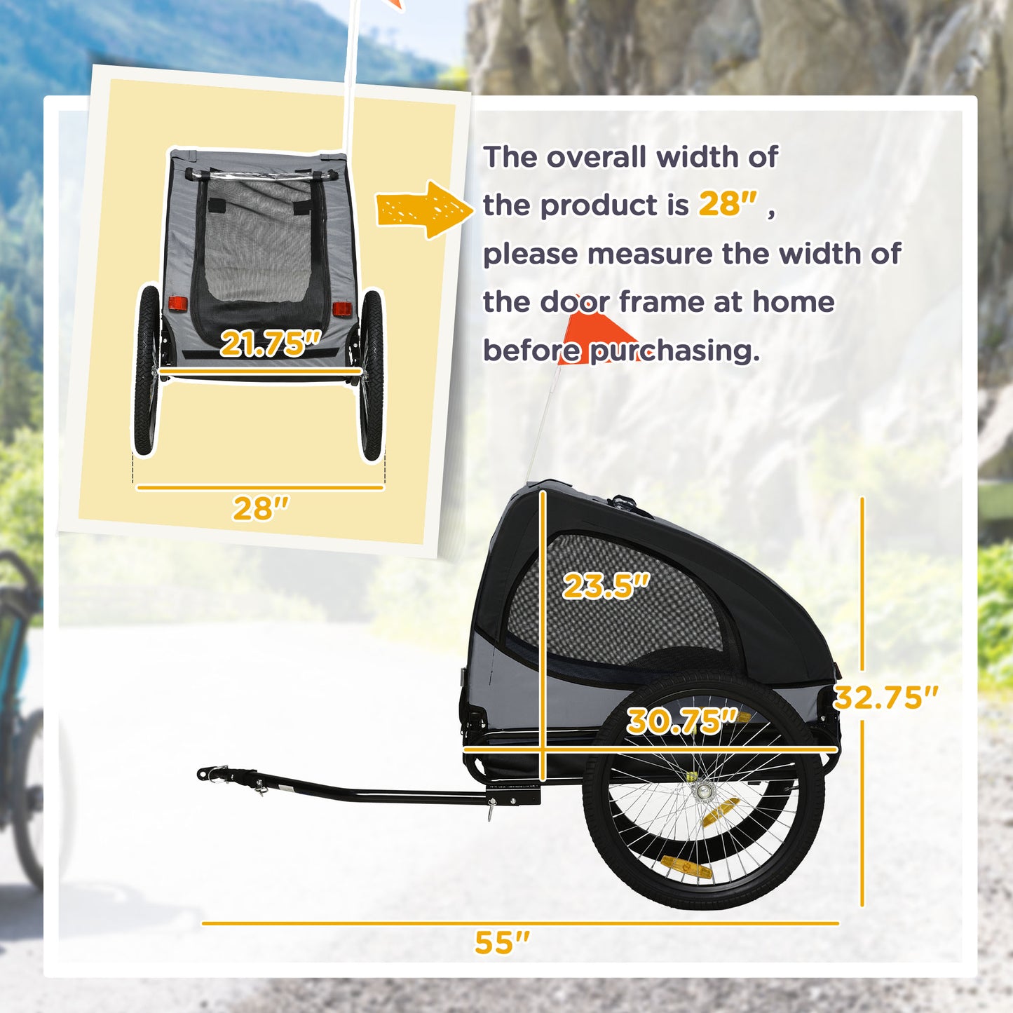 Dog Bike Trailer, Pet Stroller With Wheels For Medium Dogs, Black