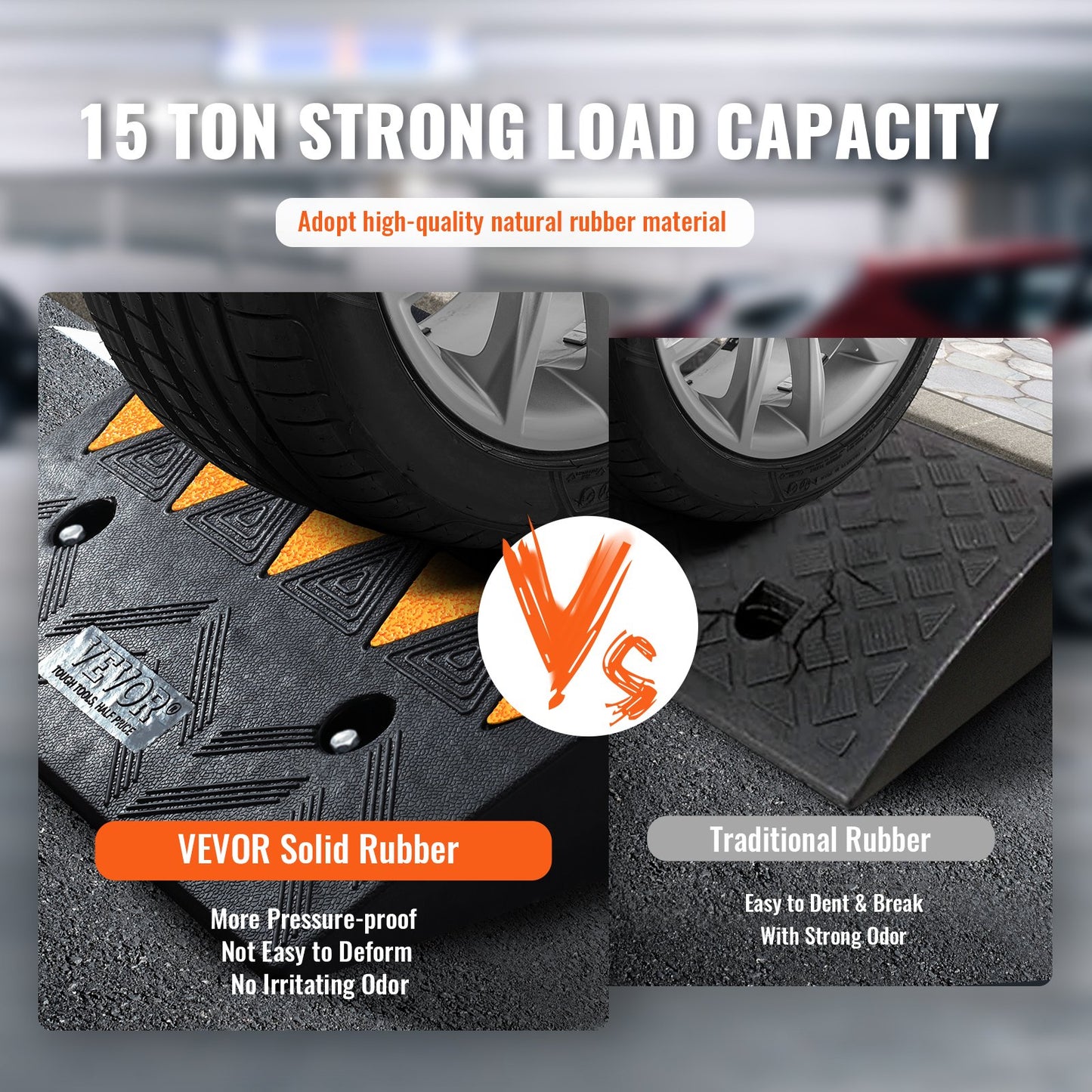 Rubber Curb Ramp 2 Pack, 4.3' Rise Height Heavy-Duty 33069 Lbs/15 T Capacity Threshold Ramps, Driveway Ramps With Stable Grid Structure For Cars, Wheelchairs, Bikes, Motorcycles