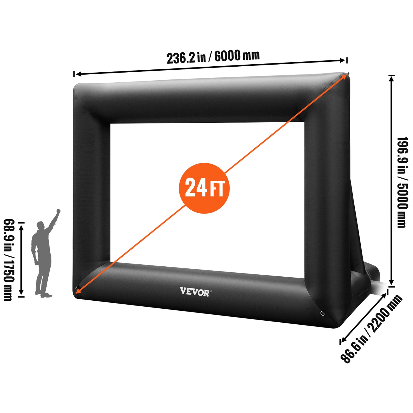 VEVOR Inflatable Movie Screen 24FT 288inch  Inflatable Projector Screen For Outside With 360W Air Blower Inflatable Screen Oxford Fabric Material Blow Up Screen For Outdoor Movie Supports Front Rear P