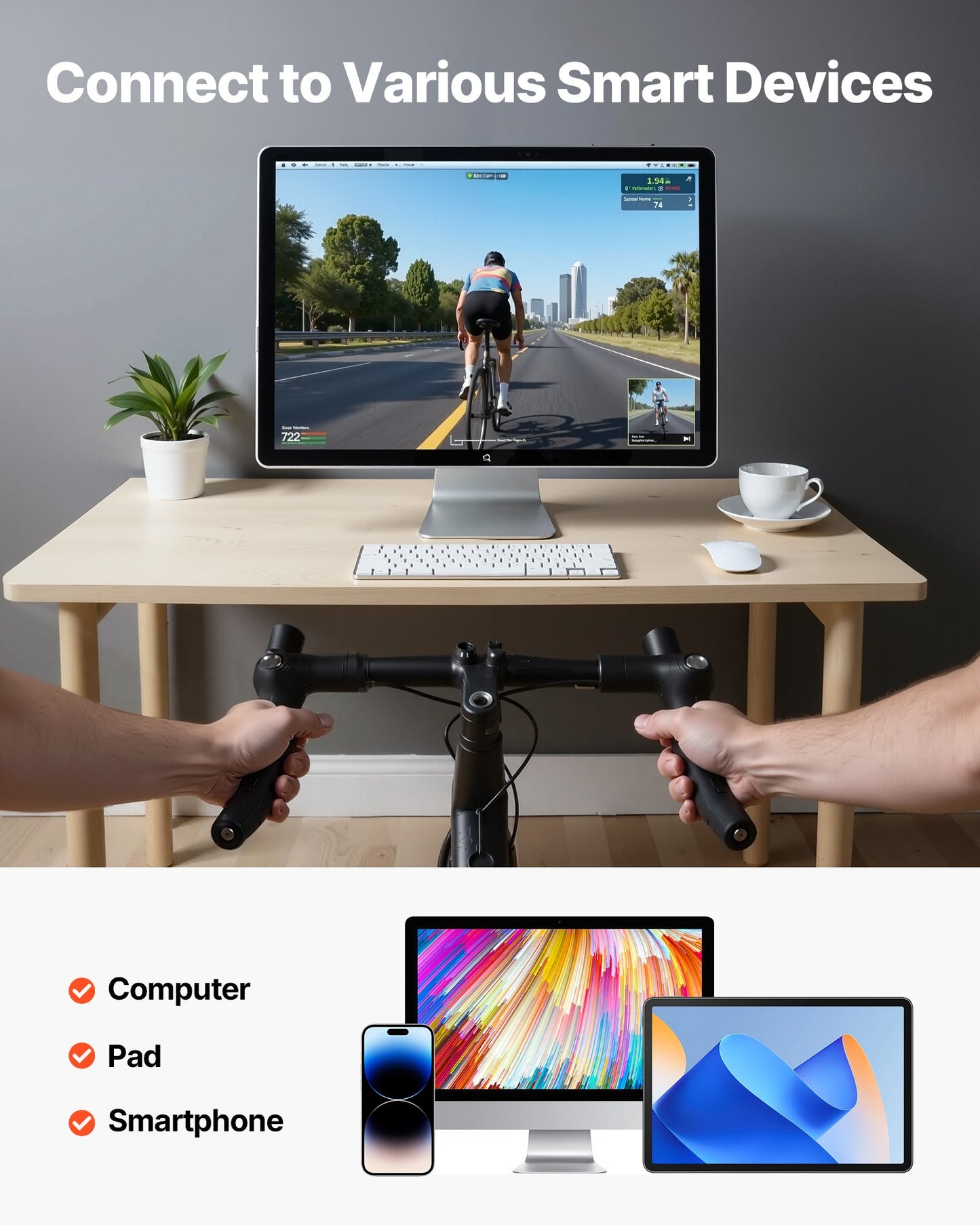 Bike Trainer, 1-13 Level, 26-29 In & 700C Wheels, Smart Bicycle Stationary Stand For Indoor Exercise Riding With Front Wheel Riser Block, Fits Road And Mountain Bikes, Compatible With Zwift App