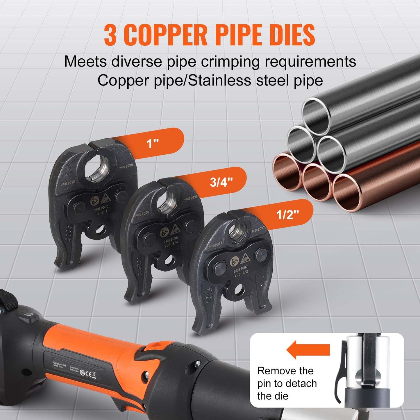 Pro Press Tool Pipe Crimping Kit Press Tool Battery Kit 1/2" 3/4" 1" Jaw