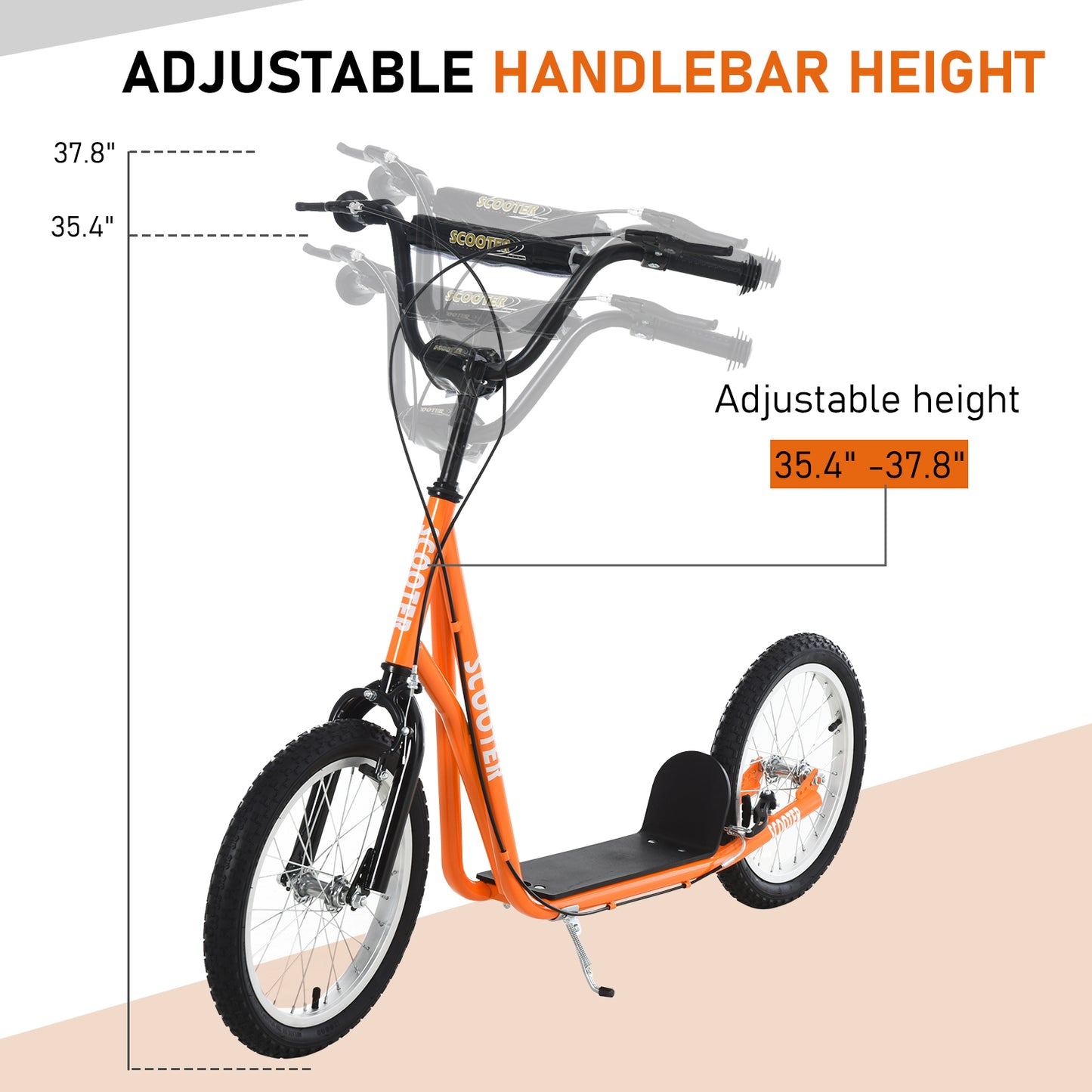 Youth Scooter Kick Scooter for Kids 5+ with Adjustable Handlebar Front and Rear Dual Brakes, Orange