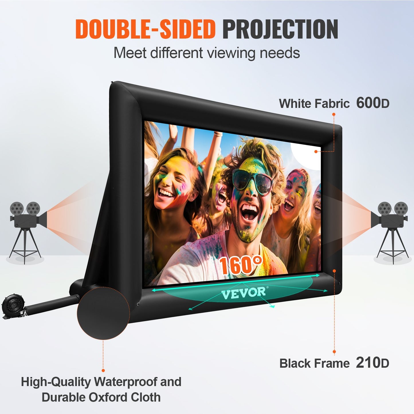 Inflatable Movie Screen 20FT Inflatable Projector Screen For Outside With 350W Air Blower Inflatable Screen Oxford Fabric Material Blow Up Screen For Outdoor Movie Supports Front/Rear Projection