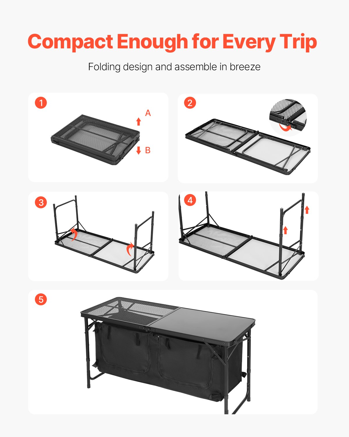 Camping Kitchen Table Folding Portable Outdoor Cook Station 3 Adjustable Height