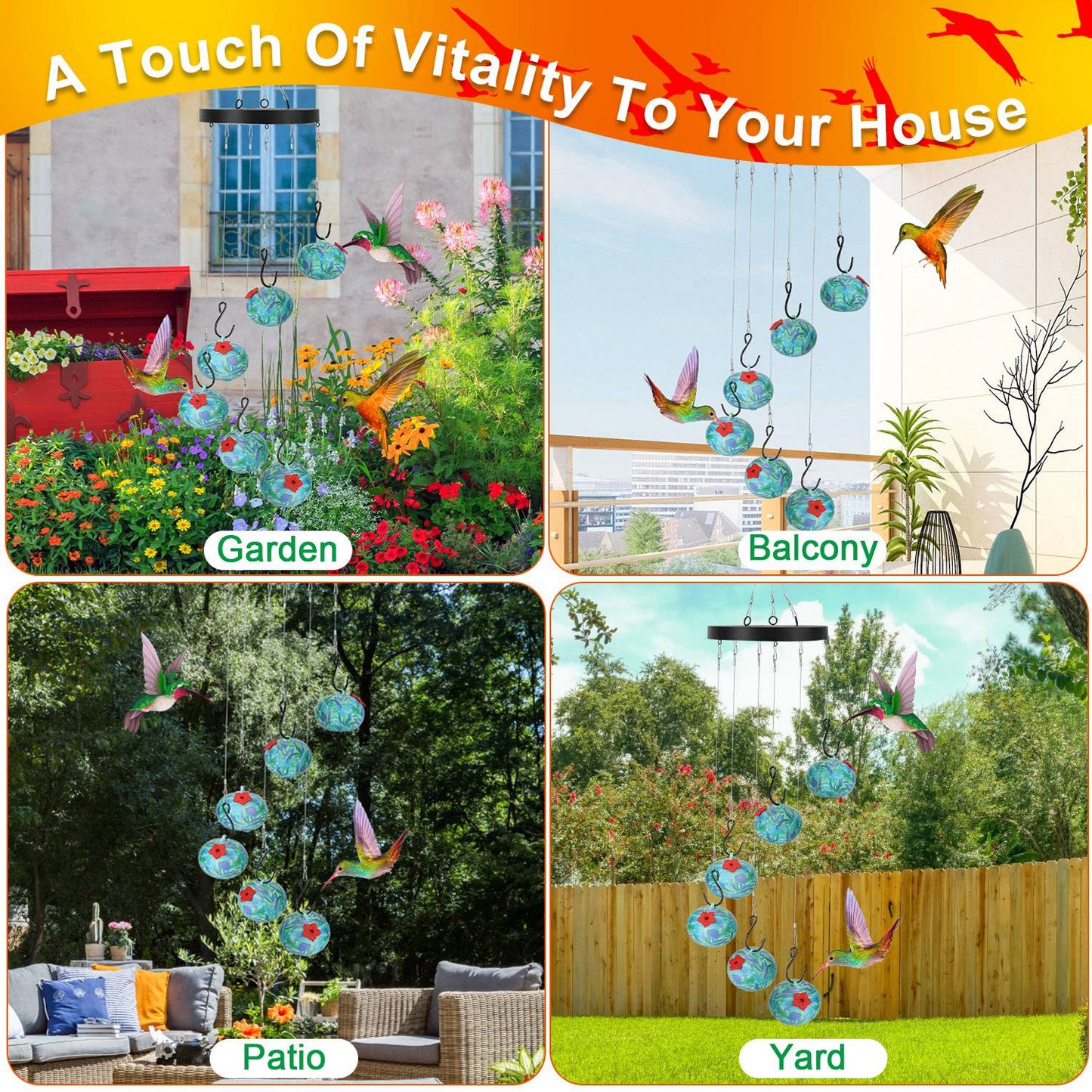 1Pc Wind Chimes Humming Bird Feeder Ant And Bee Proof Outdoor Hanging Hummingbird Feeder For Viewing Decoration For Garden Patio Yard Balcony