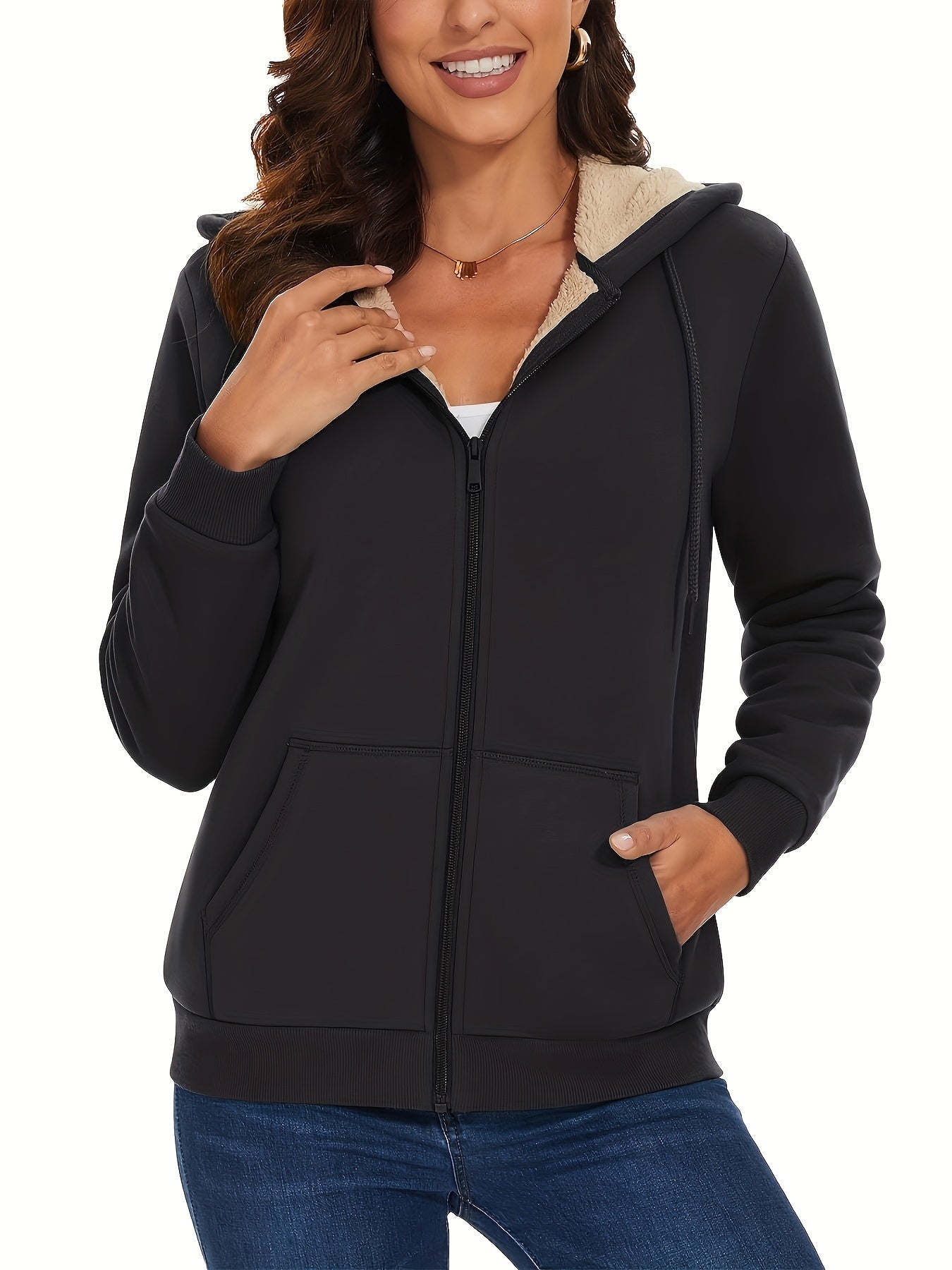 Women's Winter Warm Coat, Double Zipper Pockets, Sherpa Lined Lightweight Warm Jacket