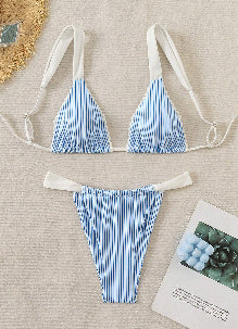 Triangle Bikini For Women 2 Piece Halter Bikini Sets Sexy High Cut Bathing Suit Side Tie Wave Textured Swimsuits