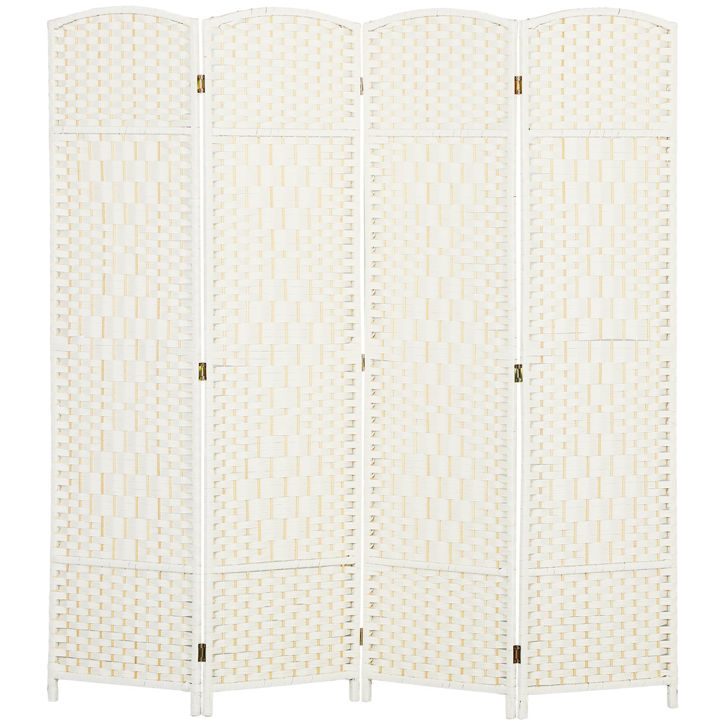 Folding Room Divider Screen 4 Panel 6' Tall Privacy Screen Freestanding Wood Partition for Home Office, White