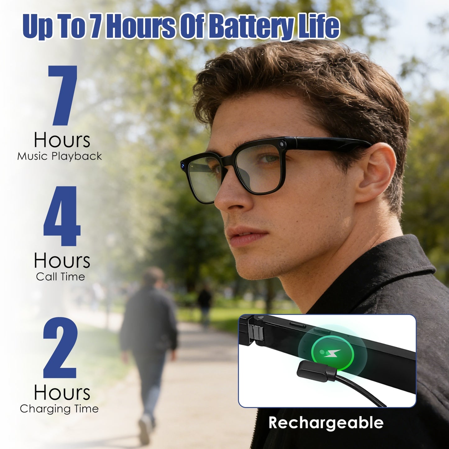 1Pc AI Smart Glasses With Camera And Audio 8MP HD1080P Real Time Translation 139 Languages Voice Assistant AI Photo Recognition Music Playback & Hands-Free Calling For Travel Meeting Vlog