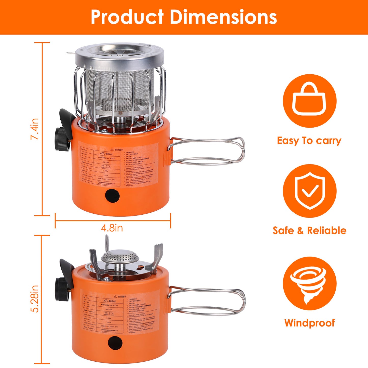 2000W 2 In 1 Camping Stove Tent Heater Outdoor Gas Stove Portable Backpacking Stove With 3 Modes 360 Degree Radiant Heating For Camping Hiking Picnic BBQ