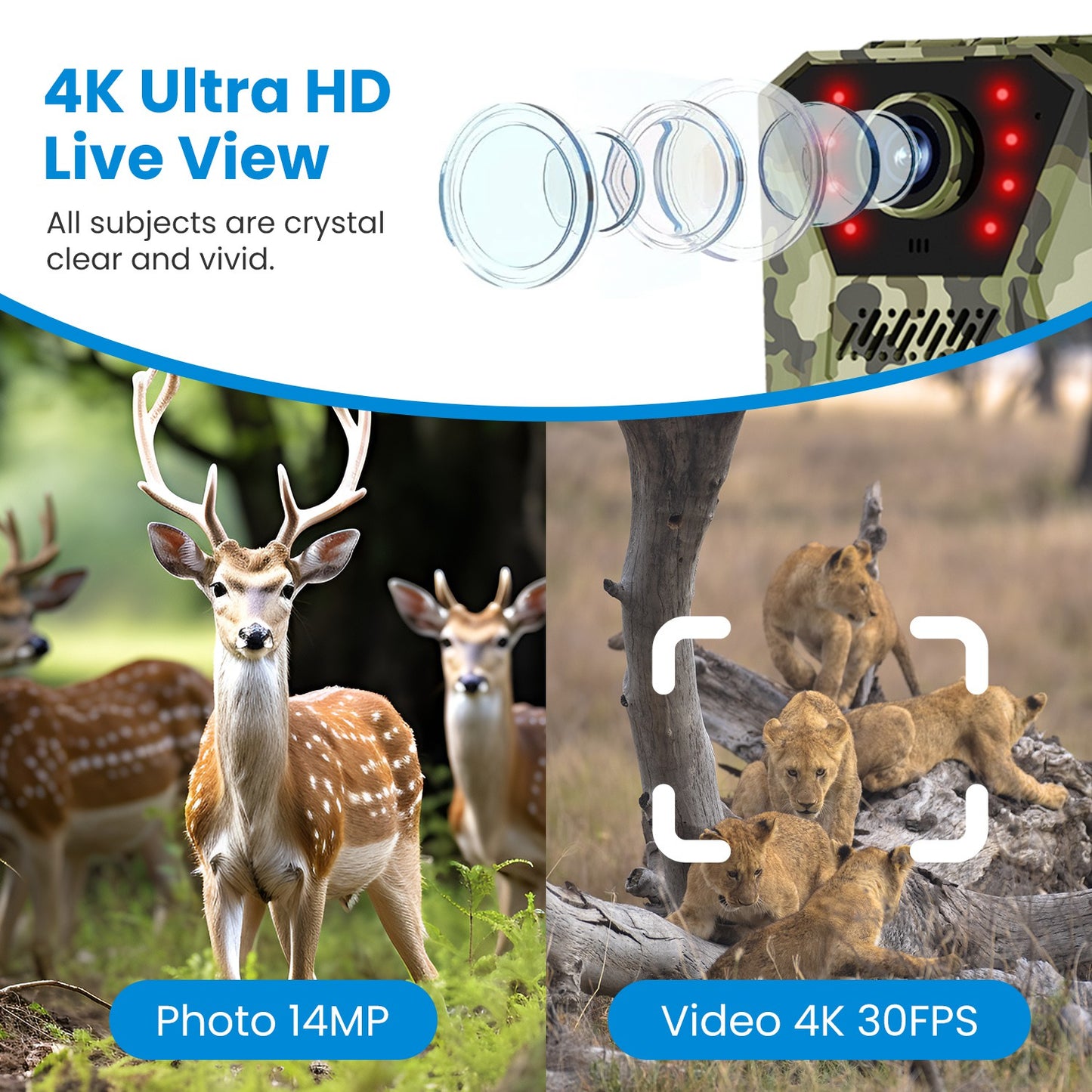 1Pc 4G 4K 30FPS Solar Trail Camera Outdoor Wildlife Camera Motion Activated IP66 Waterproof With 140 Degree Viewing Angle No Glow Night Vision SIM Card APP Control No WiFi Needed