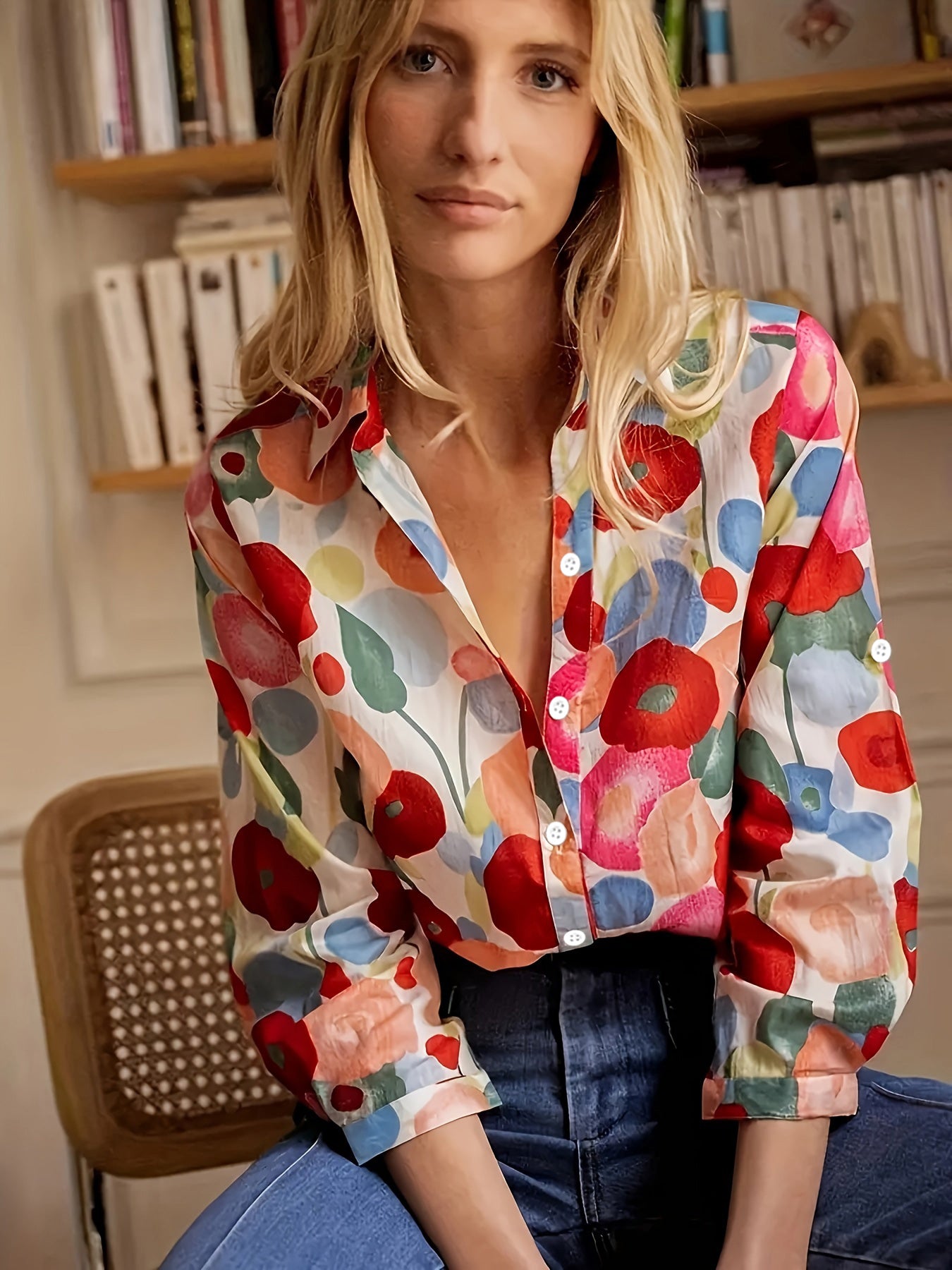 Women's Shirt Long Sleeved Shirt Casual Printed Flower Shirt