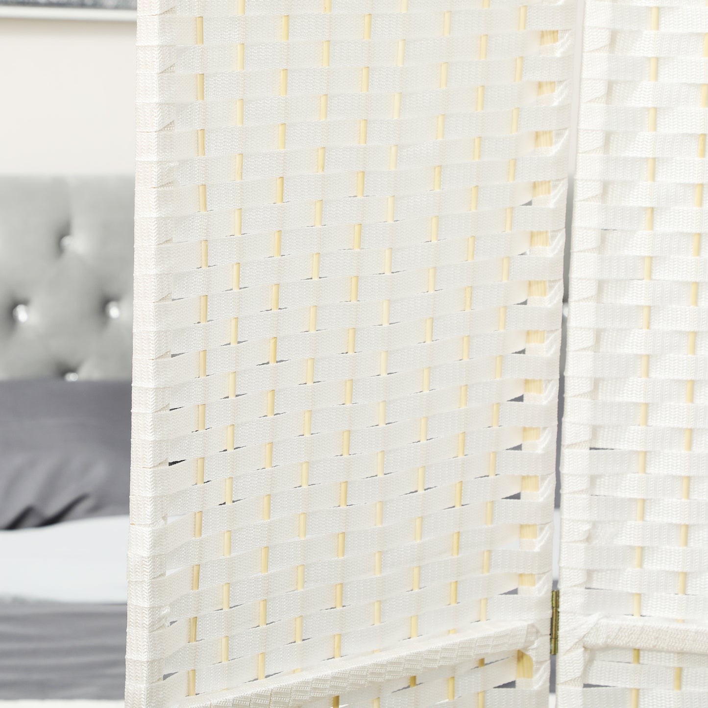 Folding Room Divider Screen 4 Panel 5.6 ' Tall Privacy Screen Freestanding Room Partition for Home Office, White