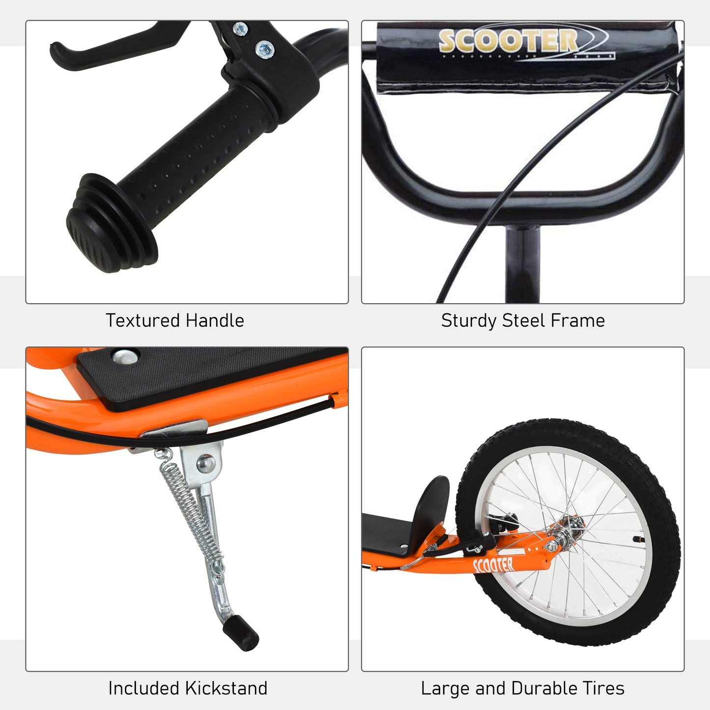 Youth Scooter Kick Scooter for Kids 5+ with Adjustable Handlebar Front and Rear Dual Brakes, Orange