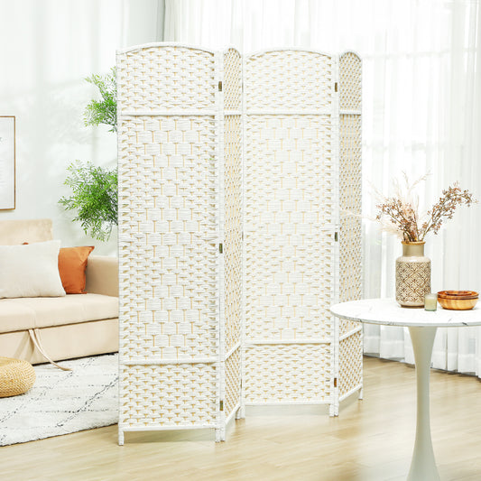 Folding Room Divider Screen 4 Panel 6' Tall Privacy Screen Freestanding Wood Partition for Home Office, White