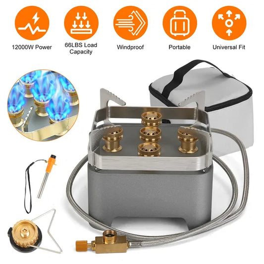 12000W Portable Camping Stove With Cassette Adapter Windproof Outdoor Backpacking Burner With Carrying Case Igniter For Outdoor Hiking Camping Picnic Backpacking