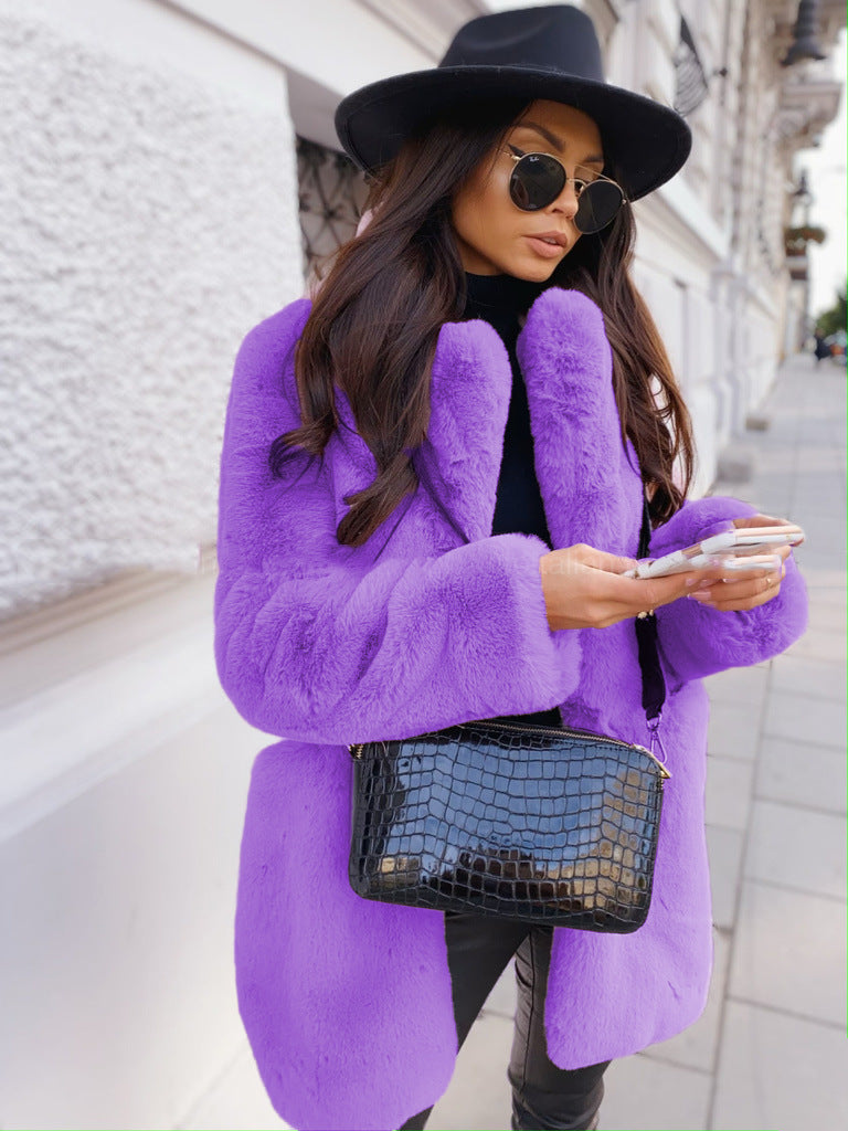 Temperament Long Sleeve Lapel Faux Fur Coat Solid Color Coat Women Fur Women's Clothing