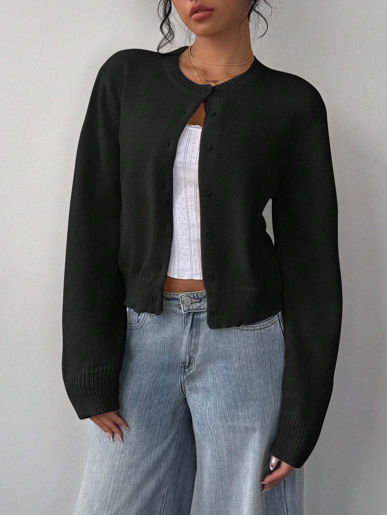 Chic Long Sleeved Knitted Cardigan Fashion Slim Solid Color Short Sweater For Women Clothing