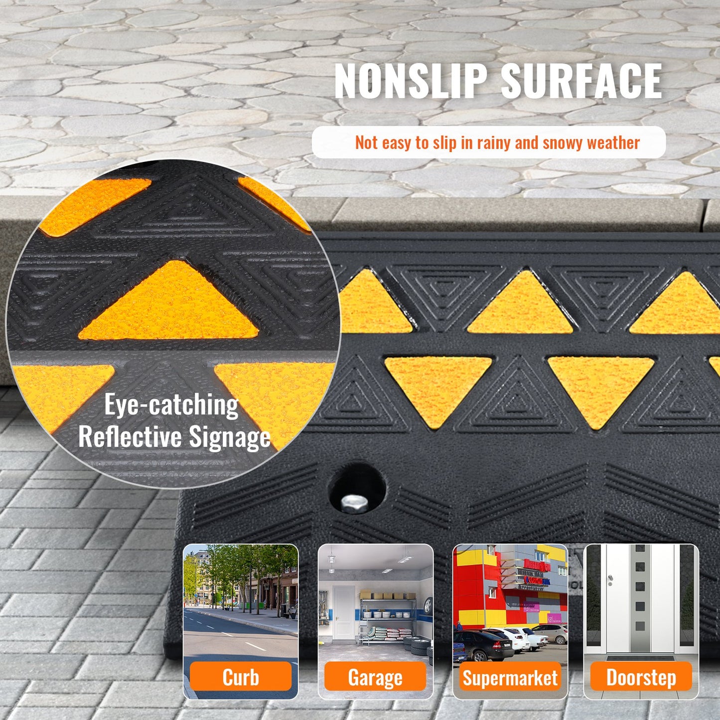 Rubber Curb Ramp 4.25' Rise Height Sidewalk Curb Ramp, 11.8' Width 19.7' Length Driveway Ramp For Curb, 15T Heavy Duty Rubber Ramp For Forklifts, Trucks, Buses, Cars, Wheelchairs, Bikes