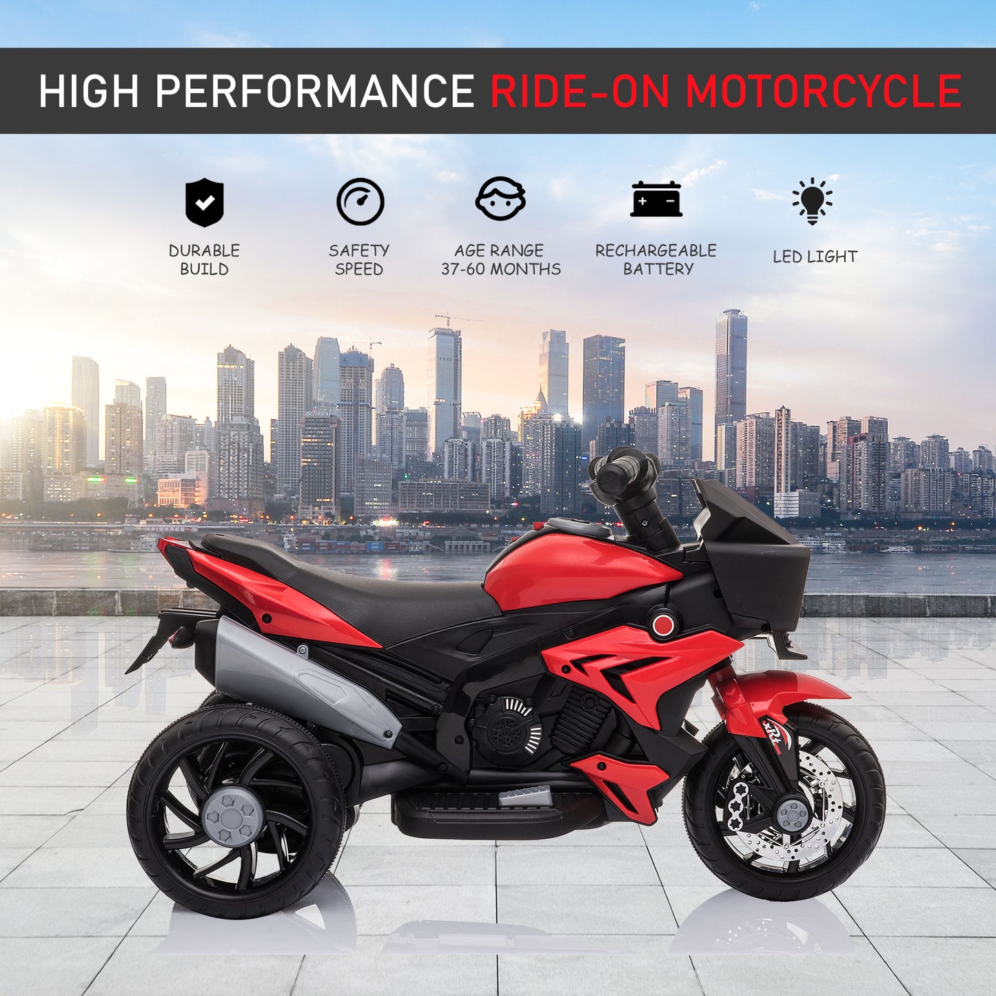 Red 6V Kids Electric Motorcycle Ride-On Dirt Bike Toy With Music Horn Headlights