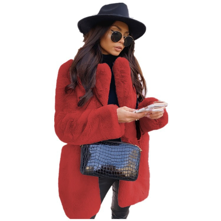 Temperament Long Sleeve Lapel Faux Fur Coat Solid Color Coat Women Fur Women's Clothing
