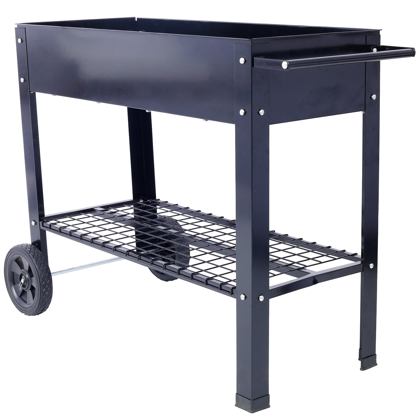 Products Elevated Mobile Raised Ergonomic Metal Planter Garden Bed For Backyard, Patio W Wheels, Low