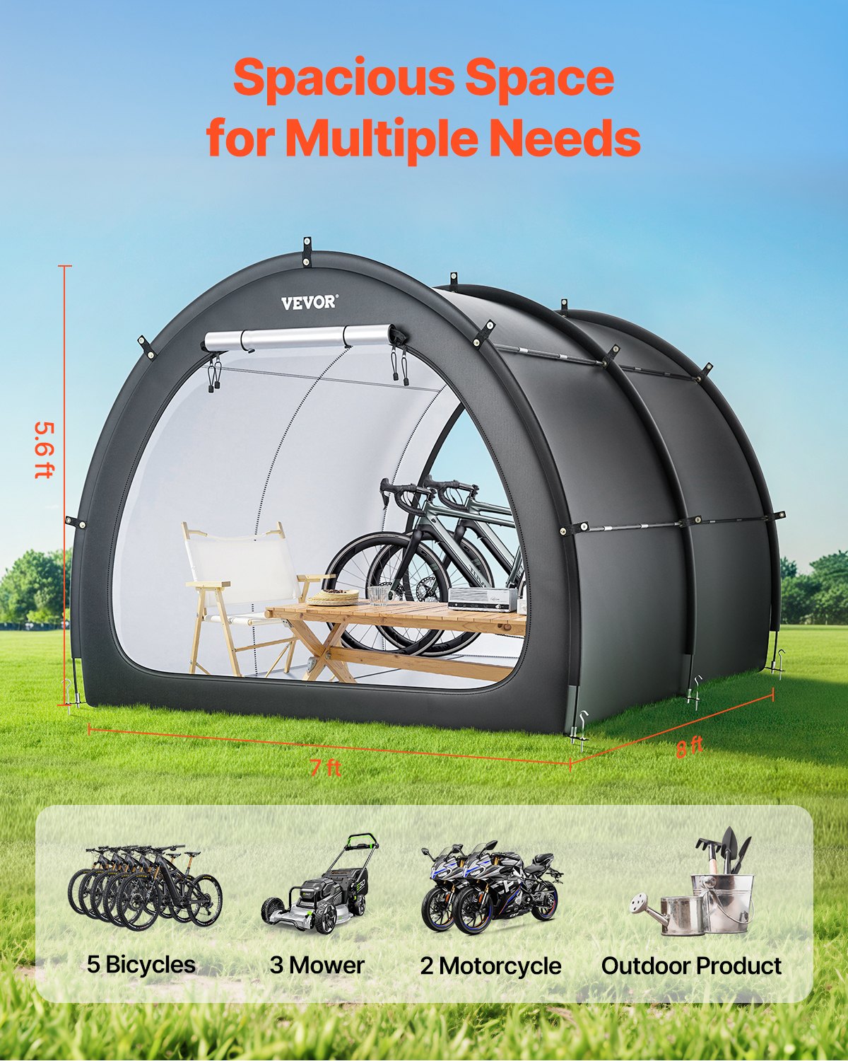 Outdoor Bike Storage Tent Fan-Shaped Waterproof Bike Tent For 5+ Bikes