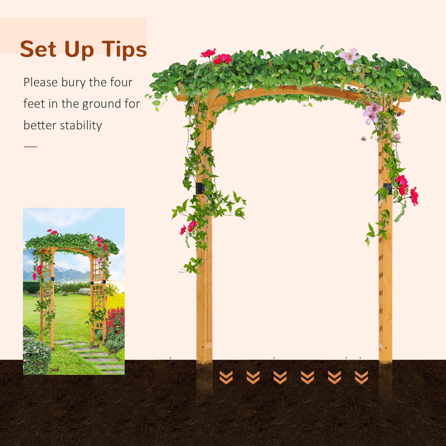 Round Garden Arbor 7.5 Ft Fir Wood Archway For Climbing Plants Pergola Style Wedding Ceremony Yellow