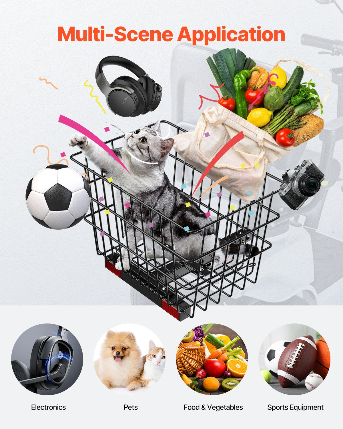 Scooter Rear Basket, Heavy Duty Metal Wire Basket With Handle, Spacious Cargo Basket, Works With 1-inch Receiver, Compatible With Most Golden, Drive & Pride Mobility Scooter
