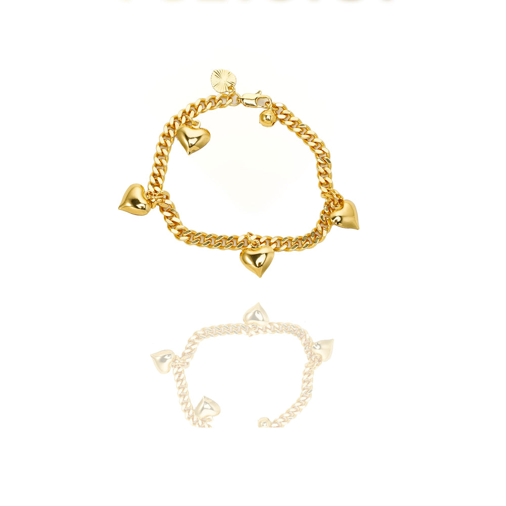Lovely Multi Hearts 24K Gold Filled Jewelry Bracelet,Woman Accessories Fashion Creative Gift