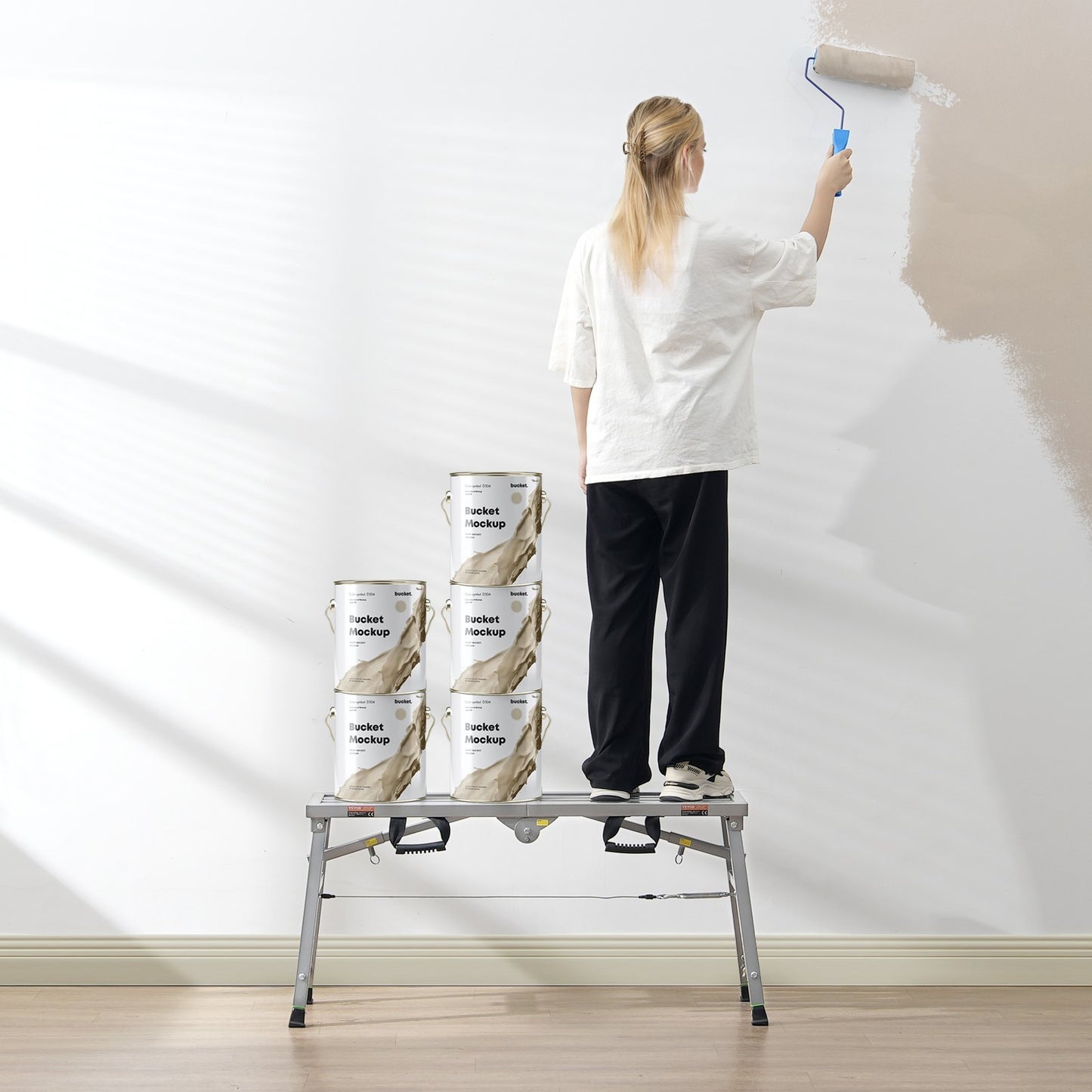 Work Platform Adjustable Height Portable Scaffolding Platform 400 Lb Load