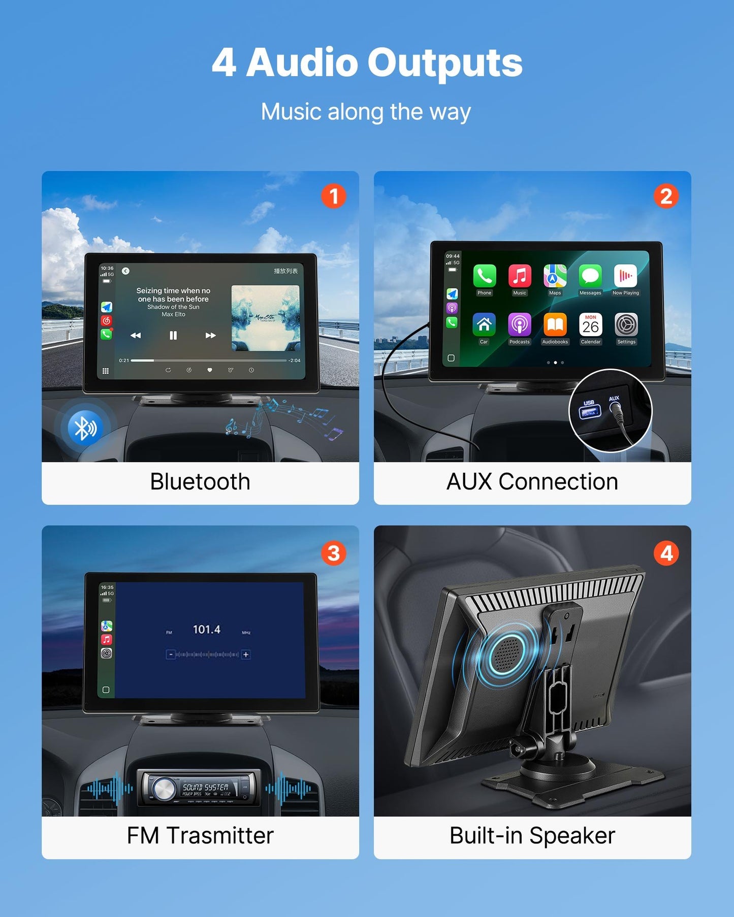 Wireless Car Stereo, 9-Inch HD Portable Radio Touch Screen Compatible With Apple CarPlay & Android Auto, CarPlay Screen With Backup Camera, Voice Control, Mirror Link, Bluetooth, GPS Navigation