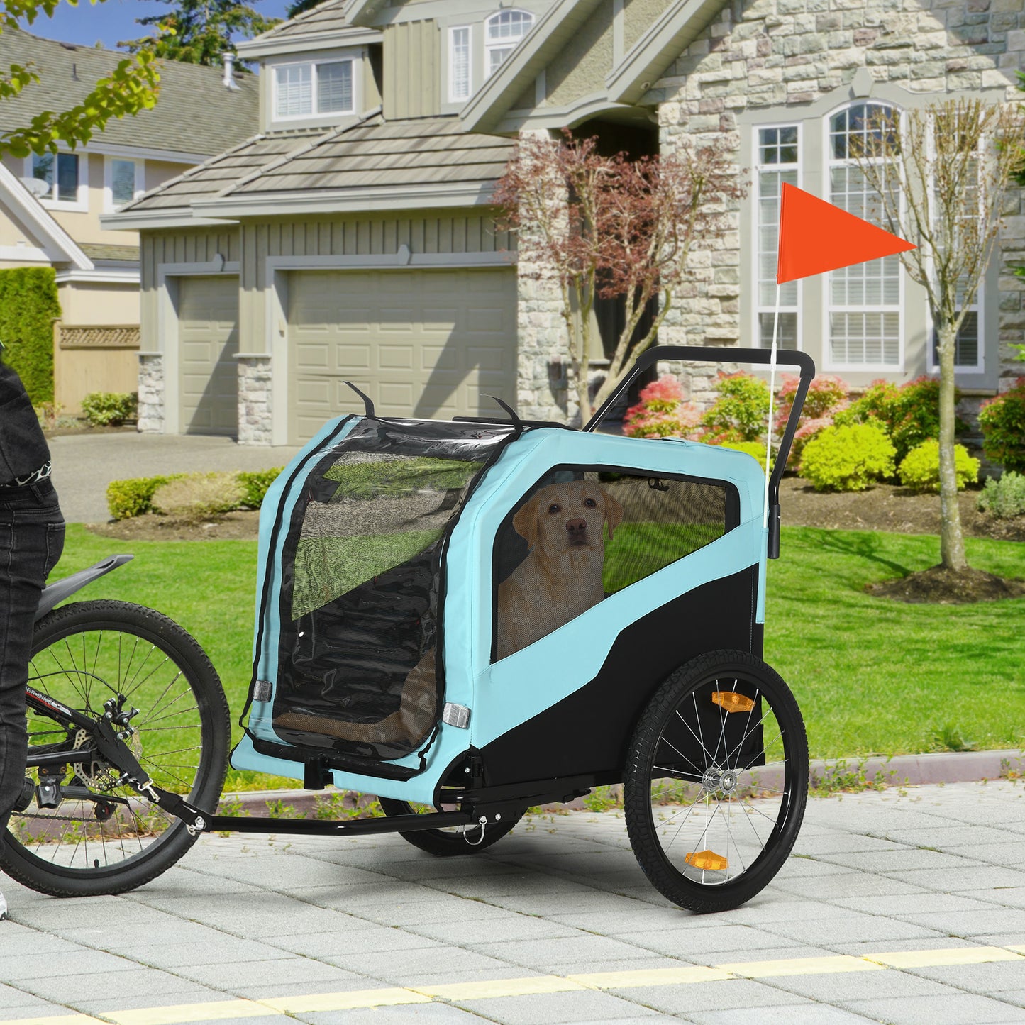 2-in-1 Dog Bike Trailer Pet Stroller Carrier For Large Dogs With Hitch, Quick-release Wheels, Foot Support, Pet Bicycle Cart Wagon Cargo For Travel, Blue