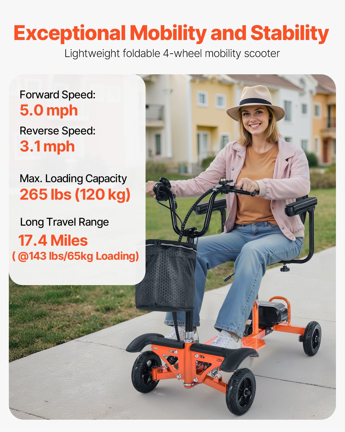 4-Wheel Folding Mobility Scooter For Adults & Seniors, 265LBS Loading Electric Mobility Scooter, All-Terrain Travel Wheelchair With 48V Lithium Battery, 8" Solid Tires & 8° Climbing Capacity