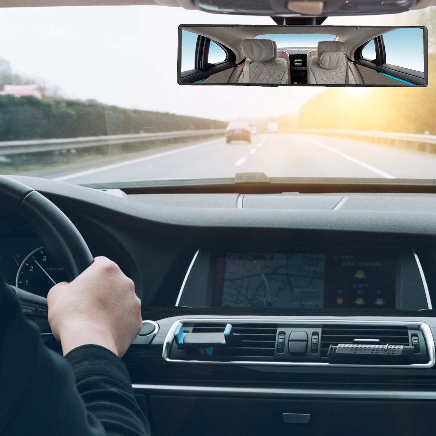 Car Rearview Mirror 11.4in Interior Clip-on Curve Convex Panoramic Anti-glare Rear View Mirrors With Wide Viewing Range For Cars SUVs Trucks Vehicles