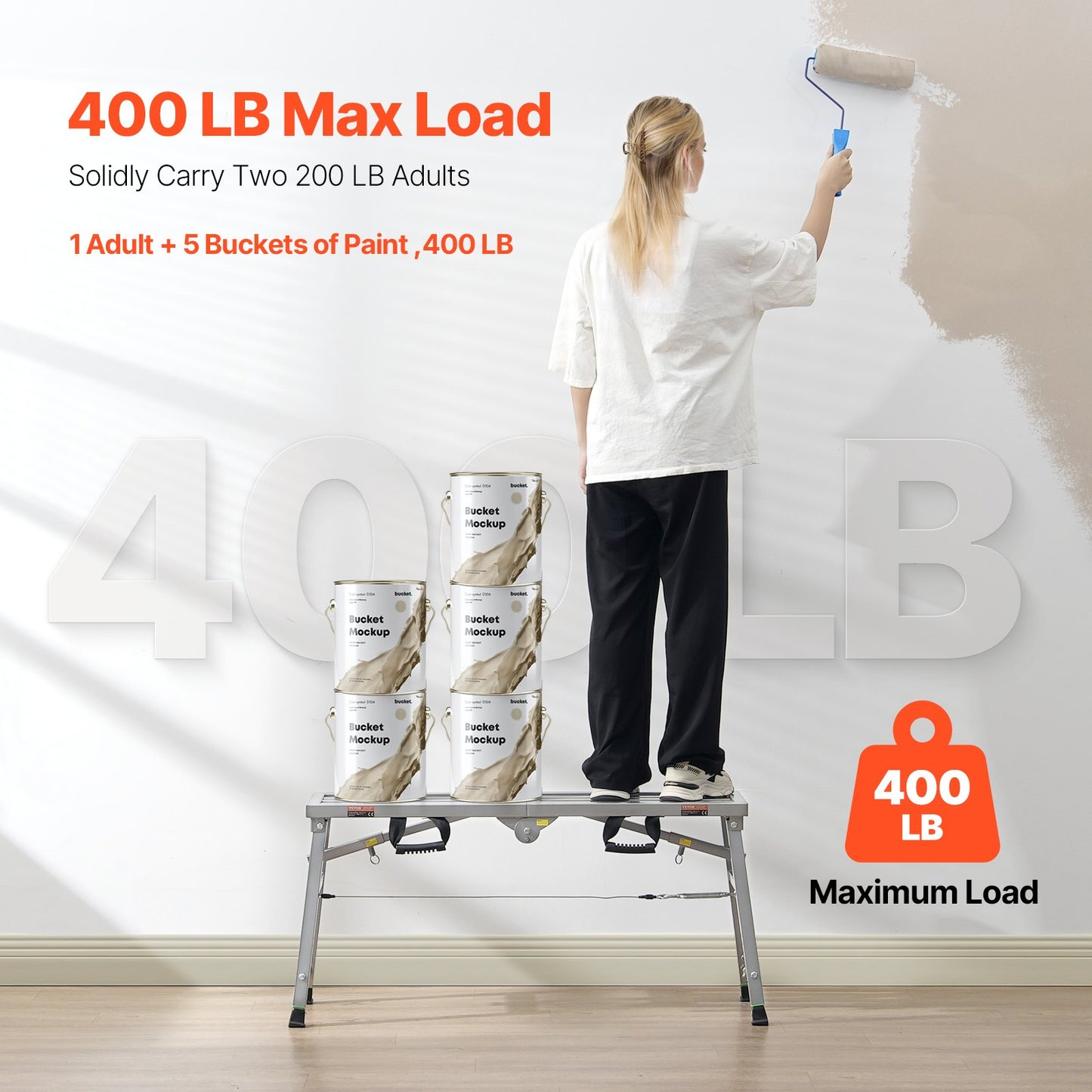 Work Platform Adjustable Height Portable Scaffolding Platform 400 Lb Load