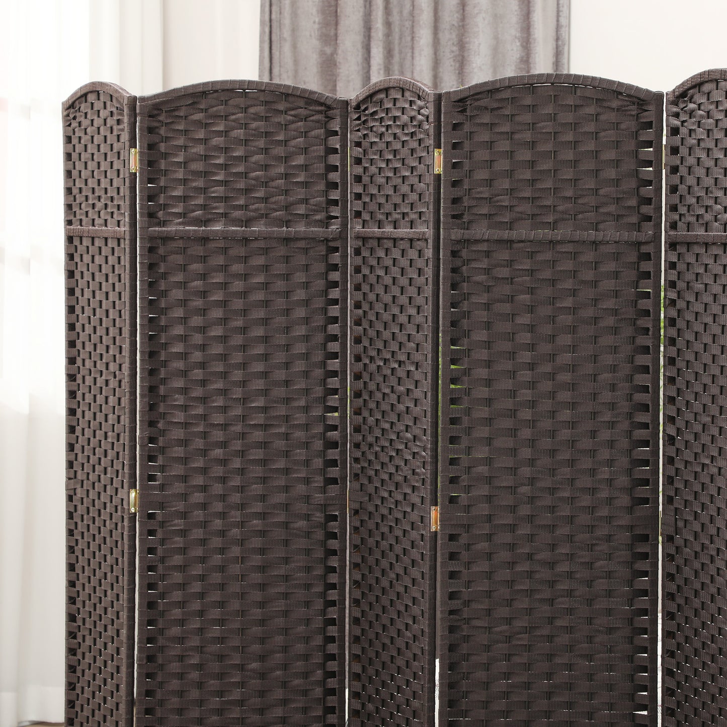 Folding Room Divider Screen 8 Panel 5.6 ' Tall Privacy Screen Freestanding Room Partition for Home Office, Brown