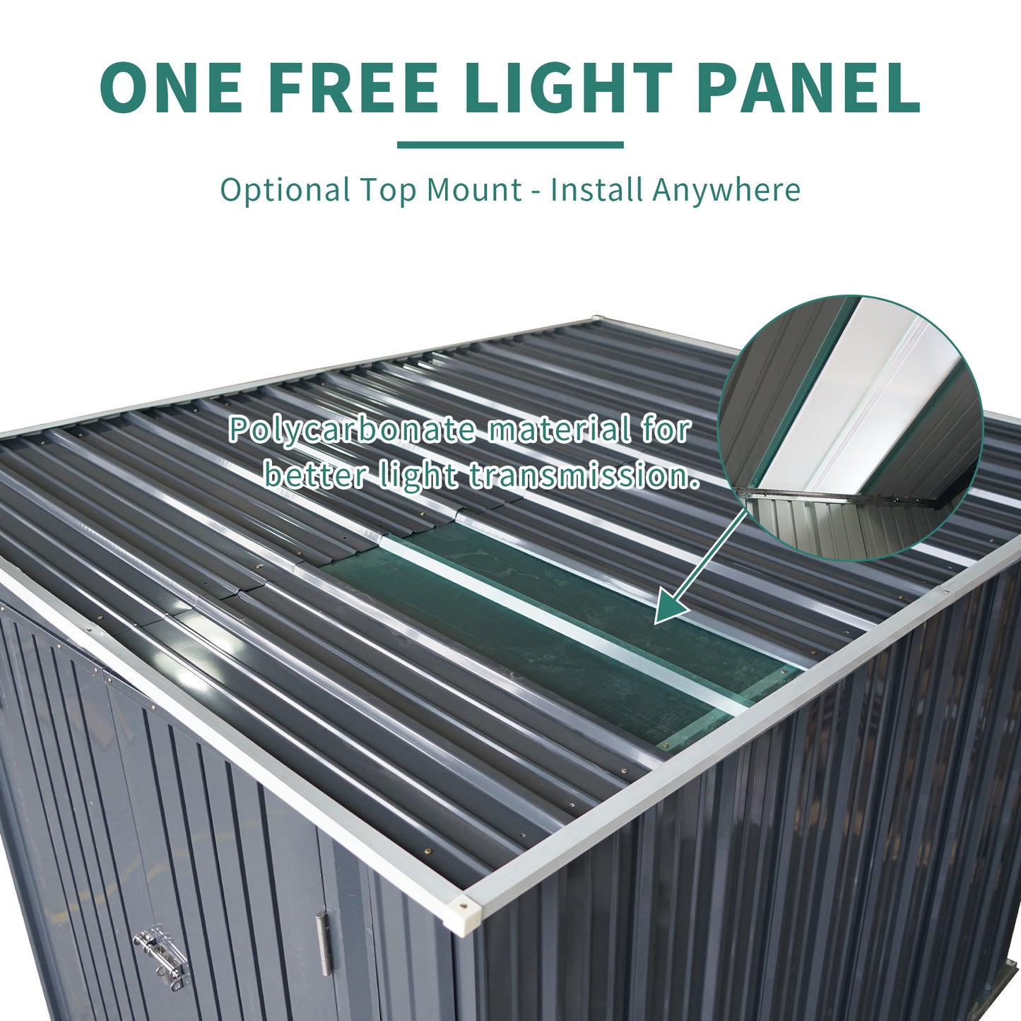 6x8FT Galvanized Steel Outdoor Storage Shed With Lockable Double Doors, Metal Lean To Shed With Free PC Light Board For Tools, Bikes & Patio  Without Floors