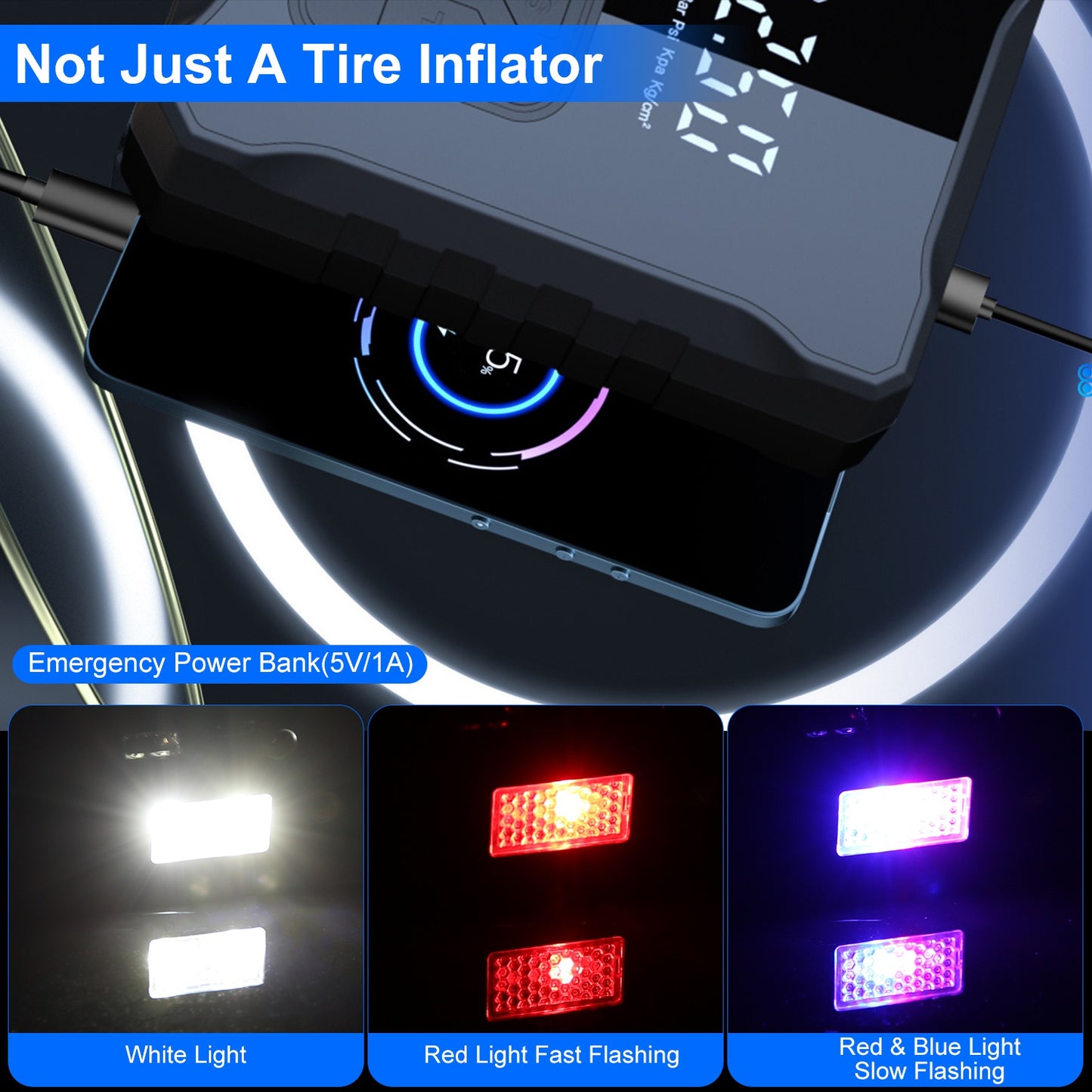 1Pc 150PSI Cordless Tire Inflator Digital Air Compressor With LED Light Emergency Power Bank For Cars Motorcycles Bicycles Balls