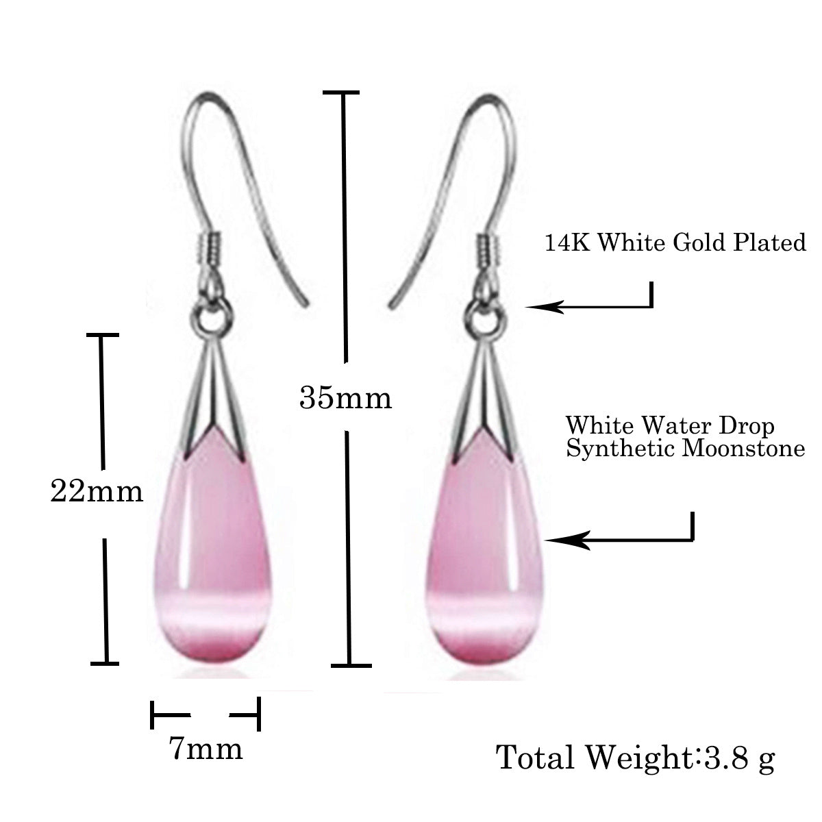Emma Manor 14k White Gold Plated Water Drop Moonstone Women Jewelry Set --Pendant Necklace And Earrings