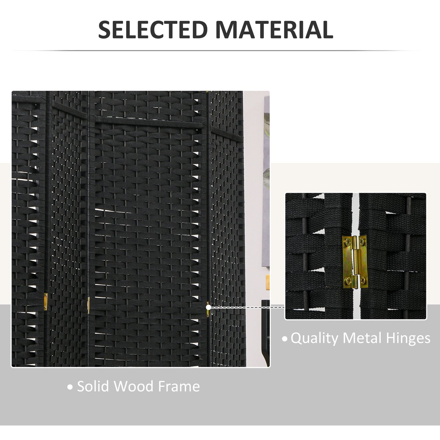Folding Room Divider Screen 8 Panel 5.6 ' Tall Privacy Screen Freestanding Room Partition for Home Office, Black