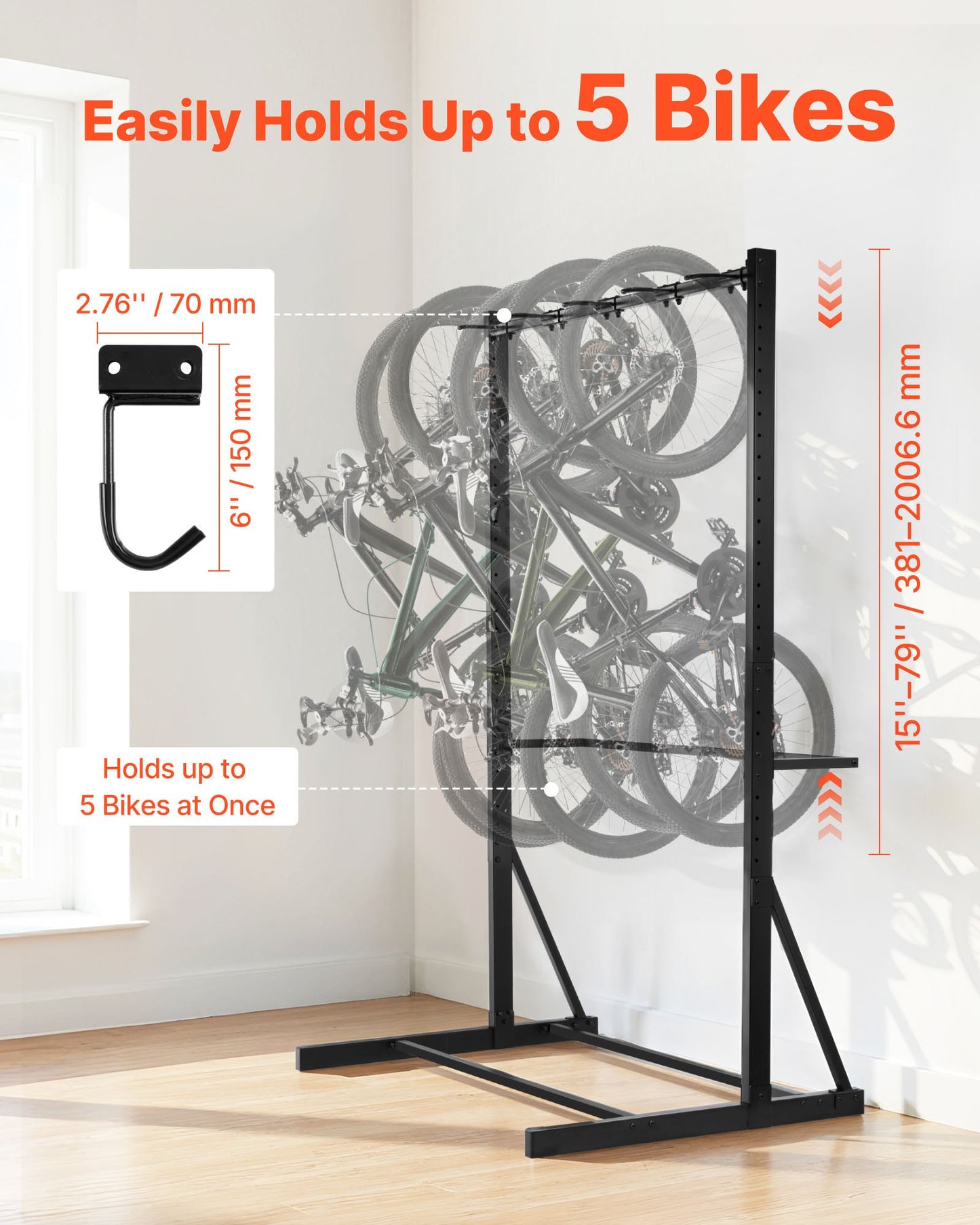 Freestanding Bike Rack Max 5 Bikes Storage Bicycle Organizer Standing Bike Rack