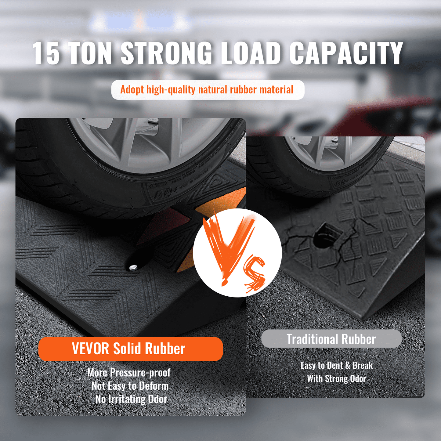 VEVOR Rubber Curb Ramp Rise Height Sidewalk Curb Ramp, Driveway Ramp For Curb, 15T Heavy Duty Rubber Ramp For Forklifts, Trucks, Buses, Cars, Wheelchairs, Bikes